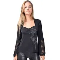 Outer Vision - Gothic Shirt met lange mouwen - Angel Prayer Woman's Top Azahara - S tot XXL - voor Vrouwen - zwart - Maat XXL