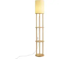 QAZQA Moderne vloerlamp hout met beige kap - Stojon