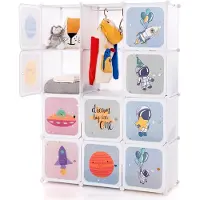 Costway Kinderkledingkast, reksysteem van kunststof met 12 kubussen, kinderrek uitbreidbaar met deuren en 2 hangers, opbergkast, schattig voor kinderkamer, speelkamer (wit)