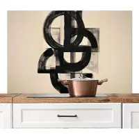 KitchenYeah Spatscherm keuken 120x80 cm - Kookplaat achterwand Cirkels - Lijnen - Vormen - Zwart - Muurbeschermer - Spatwand fornuis - Hoogwaardig aluminium