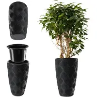 Kadax Bloempot met inzetstuk en handgrepen, plantenbak van kunststof in 5 maten, uv-bestendig, weerbestendig, hoog, met 3D-effect, zwart, hoog