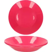 Hega hogar ontbijt/diner diepe bordjes - hard kunststof - D21 cm - roze - 9x stuks - outdoor servies - camping