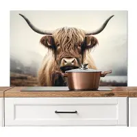KitchenYeah Spatscherm keuken 100x65 cm - Kookplaat achterwand Schotse hooglander - Hoorns - Landschap - Muurbeschermer - Spatwand fornuis - Hoogwaardig aluminium