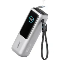 Anker Laptop Power Bank, 25.000mAh Draagbare Oplader met Drie 100W USB-C Poorten voor Meerdere Apparaten Opladen, Ingebouwde en Intrekbare Kabels- Silver