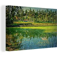 MuchoWow Canvas schilderij 180x120 cm - Wanddecoratie Rijstvelden en palmbomen in Azie - Muurdecoratie woonkamer - Slaapkamer decoratie - Kamer accessoires - Schilderijen