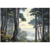 WALLARENA - Fotobehang - 350x250 cm - 3D boslandschap met bomen, natuur en landschap voor slaapkamer en woonkamer