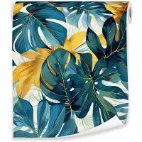 WALLARENA - Behang - Breedte 50 cm - Tropische groene bladeren - Geschikt voor slaapkamer en salon - 10m