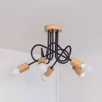 Helam Plafondlamp Oxford, dimbaar, zwart, Woon-/ Eetkamer, metaal, Modern, plafondlamp hout