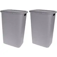 Storage solutions Wasmand - 2x stuks - rotan - met deksel - grijs - 60 liter - 33 x 44 x 60 cm - gevlochten kunststof