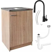 Stamar - Keukenkast 60x50 cm - Onderkast met Spoelbak met één compartiment + kraan + sifon - Eik Sonoma