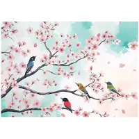 WALLARENA - Fotobehang - 250x175 cm - Fototapete met vogels, kersenbloesem en takken voor slaapkamer en woonkamer