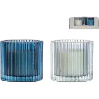Gusta Kaarsen Ribbelglas - ø7cm - blauw - set 2 stuks