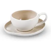 Bricard Barles Espressoset - 12-delig Wit/Taupe - 125ml - Porselein - Koffiekopjes