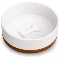 Malacasa Hondenvoerbak – Drinkbak Hond – Voerbak Hond – Keramiek – 480 ml – Ø 14.2 cm – Wit – Bruin