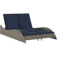 vidaXL Zonnebed met kussen, grijs, 114x205x73 cm, polyrotan