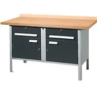 Schäfer Shop PWi 150-0 werkbank met kasten, beuken multiplexplaat, tot 750 kg, B 1500 x D 700 x H 840 mm, antraciet/blank aluminium