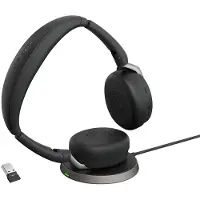 Jabra Evolve2 65 Flex Link380c UC + pad On Ear headset Bluetooth Stereo Zwart Noise Cancelling Headset, Microfoon uitschakelbaar (mute), Volumeregeling,