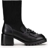 WITTCHEN Dames Leren Chelsea Boots met Gesp Zwart Natuurlijk Leer