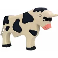 Holztiger Boerderij - Stier Zwart - 19X3X14Cm - Houten Figuur - Handgemaakt