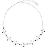 Behave - Zilverkleurige Ketting met Paarse Steentjes - 37 cm + Verlengketting
