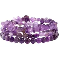 Marama - armbanden set Amethist - set van 3 - elastische armbanden - 17-20 cm - edelsteen -damesarmband - paars