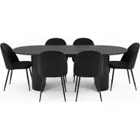 Ebuy24 Kyoto eethoek eettafel donkerbruin, 6 stoelen met zwarte velours bekleding.