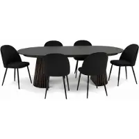 Ebuy24 Tokyo eethoek eettafel zwart, 6 stoelen met zwarte velours bekleding.