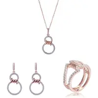 Orphelia 'Aavia' Dames 925 Sterling Zilver Set: Hanger + Oorbellen + Ring - Roze SET-7422