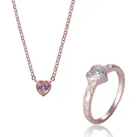 Orphelia 'Nora' Dames 925 Zilver Set: Halsketting + Ring - Roze SET-7435