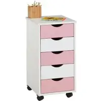 Idimex LAGOS-rolcontainer met 5 lades van massief hout – wit/roze
