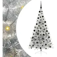 vidaXL Kunststof Voorverlichte Kerstboom met 300 LED Zilver 210 cm PET