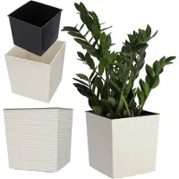 Kadax Bloempot van kunststof, weerbestendige tuinpot voor balkon, terras, binnen, lichte pot met inzet, plantenpot, bloempot (crème, hoogte: 30 cm)