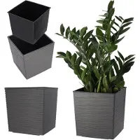 Kadax Bloempot van kunststof, weerbestendige tuinpot voor balkon, terras, binnen, lichte pot met inzet, plantenpot, bloempot (grafiet, hoogte: 30 cm)