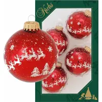 Krebs Kerstballen - 16x stuks - rood - rendieren opdruk - 7 cm - glans - gedecoreerd - Kerstversiering/kerstdecoratie