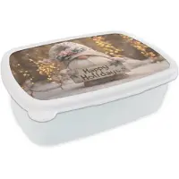 MuchoWow Broodtrommel Wit - Lunchbox Kerst - Gnome - Bord - Kleurrijk - Brooddoos 18x12x6 cm - Brood lunch box - Broodtrommels voor kinderen en volwassenen
