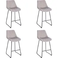 Lina Vegas Barstoel Licht Grijs - Set van 4 - Velvet - Barkrukken