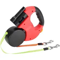 LONGZIMING -Dubbele Intrekbare Hondenriem – 3m Uittrekbaar met 360° Draaibare Haken, Reflecterend Nylon & Ergonomische Handgreep – Inclusief LED Zaklamp, Geschikt voor 2 Honden tot 10kg