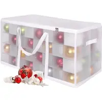 Merkloos Kerstballen opbergbox - voor 128 ballen - kunststof - transparant-wit