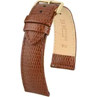 Hirsch Rainbow Horlogebandje - zijdeachtig kalfsleer met hagedisopdruk, 16 mm Breedte bevestiging, goudbruin - glanzend goud Sluit, past op Huawei Watch Fit 2 mini