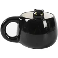 Itotal Home and Gifts Ceramic Mug with Charm "BLACK CAT" Keramische mok met keramisch dier op de rand, thee- of koffiemok (ZWARTE KAT) 450 ml 13,8 x 13,8 x 8,5 cm; 440 gr