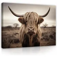 WALLARENA - Canvas schilderij - 60x40 cm - moderne Schotse koe muurdecoratie voor slaapkamer en woonkamer