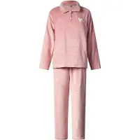 Lunatex - warm dames huispak 124266 - zacht loungepak - coral fleece - oud roze - maat L