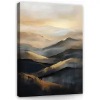 WALLARENA - Canvas schilderij - 40x30 cm - abstracte kunst in goud en zwart voor slaapkamer en woonkamer