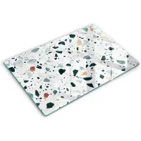 Wallfluent Spatscherm Keuken - Wit Fornuis Achterwand Glas - 80x52 cm - Heldere Steen Spatscherm Glas - Abstractie Rechthoekig Spatscherm Keuken