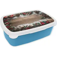 MuchoWow Broodtrommel Blauw - Lunchbox Kerstdecoratie - Geschenken - Hout - Veelkleurig - Brooddoos 18x12x6 cm - Brood lunch box - Broodtrommels voor kinderen en volwassenen