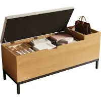 Merax Opbergbank met Zitting 115 x 40 x 49,5 cm – Houten Schoenenbank met Opbergruimte en Kussen – Multifunctionele Zitbank voor Hal - Slaapkamer of Woonkamer – Natuurlijke Houtkleur