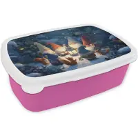 MuchoWow Broodtrommel Roze - Lunchbox Winter - Gnooms - Eekhoorns - Meerkleurig - Brooddoos 18x12x6 cm - Brood lunch box - Broodtrommels voor kinderen en volwassenen