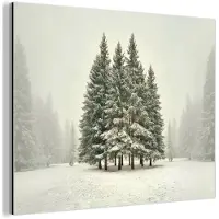 MuchoWow Aluminium schilderij 80x60 cm - Wanddecoratie metaal - Bomen - Sneeuw - Wit - Metalen muurdecoratie woonkamer - Decoratie industrieel - Foto op dibond - Industriële accessoires slaapkamer