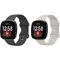 Strap-it 2-Pack Siliconen Smartwatch Bandjes (Lichtbeige & Zwart) – comfortabel & zweetbestendig – geschikt voor Fitbit Versa 3/4 & Sense/Sense 2 – Maat S