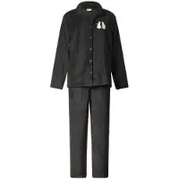 Lunatex - warm dames huispak 124267 met doorknoop - zacht loungepak - coral fleece - zwart - maat M